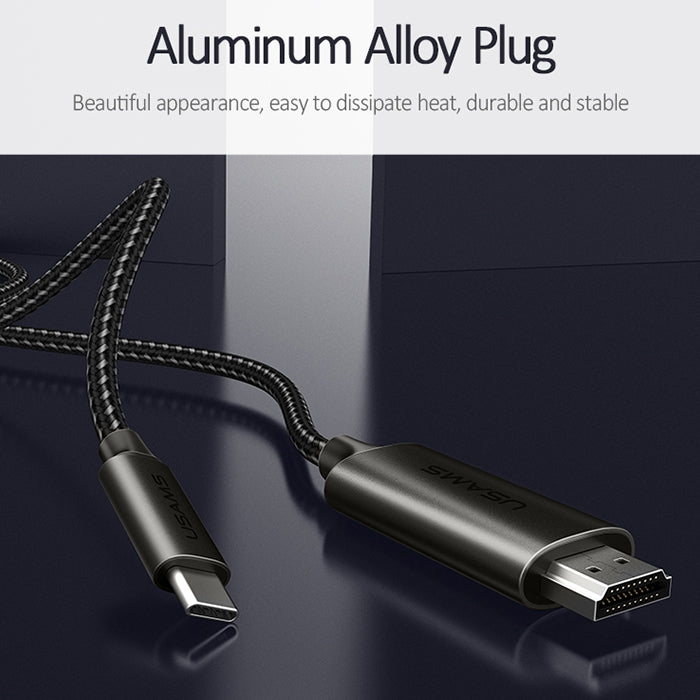 USAMS 15cm Type-C to HDMI 2.0 4K HD Aux Cable Adapter Male & Female HDMI to Type-C Male Jack Braided Audio Adapter