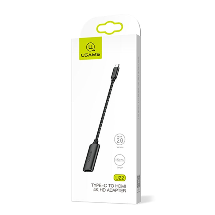 USAMS 15cm Type-C to HDMI 2.0 4K HD Aux Cable Adapter Male & Female HDMI to Type-C Male Jack Braided Audio Adapter