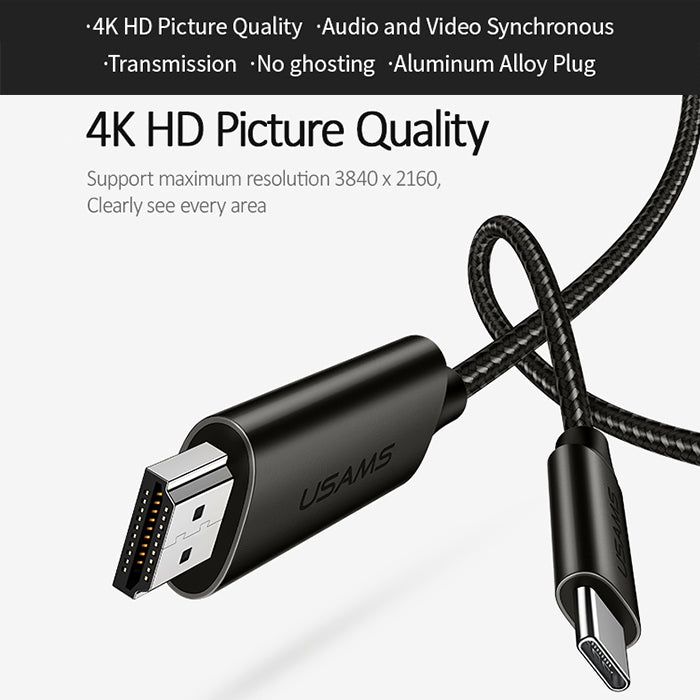 USAMS 15cm Type-C to HDMI 2.0 4K HD Aux Cable Adapter Male & Female HDMI to Type-C Male Jack Braided Audio Adapter