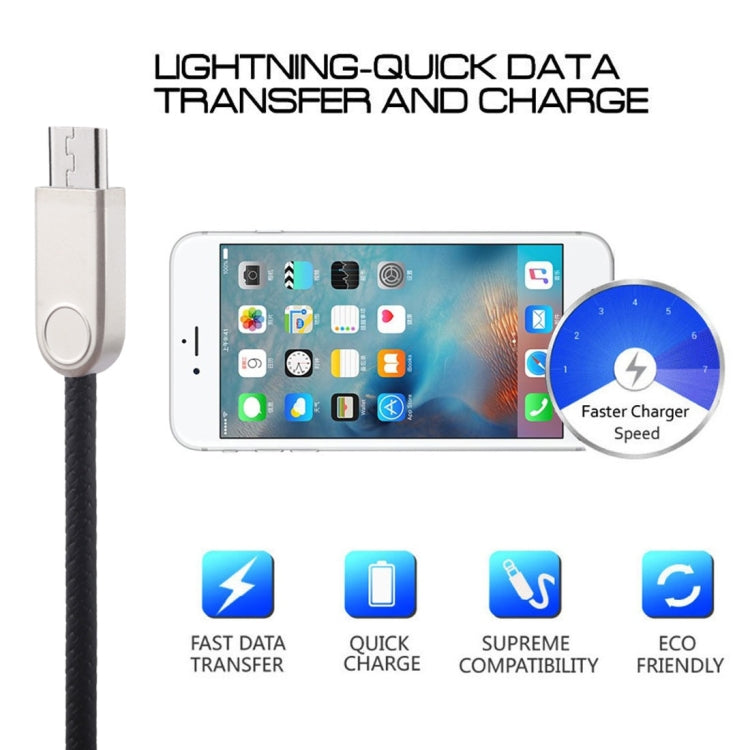 1m TPE Braided Cord Metal Connector USB A to Micro USB Data Sync Charge Cable, For Galaxy, Huawei, Xiaomi, LG, HTC and Other Smart Phones