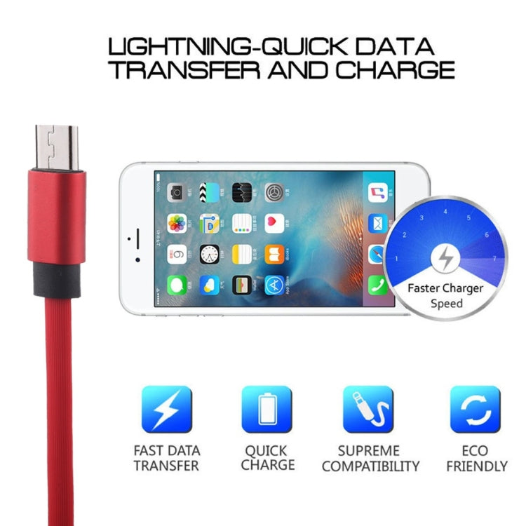1m Flat Cord USB A to Micro USB Fast Charging Data Sync Charge Cable, For Galaxy, Huawei, Xiaomi, LG, HTC and Other Smart Phones
