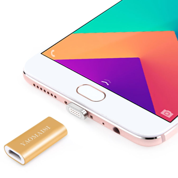 YAOMAISI Q10 2.4A Output Micro USB Female to Micro USB Male Magnetic Data Transmission Charging Adapter, For Galaxy, HTC, Google, LG, Sony, Huawei, Xiaomi, Lenovo and Other Smartphones(Gold)
