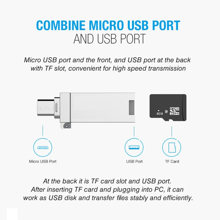 XQ-R006 TF & USB to Micro USB Card Reader OTG Adapter Connector