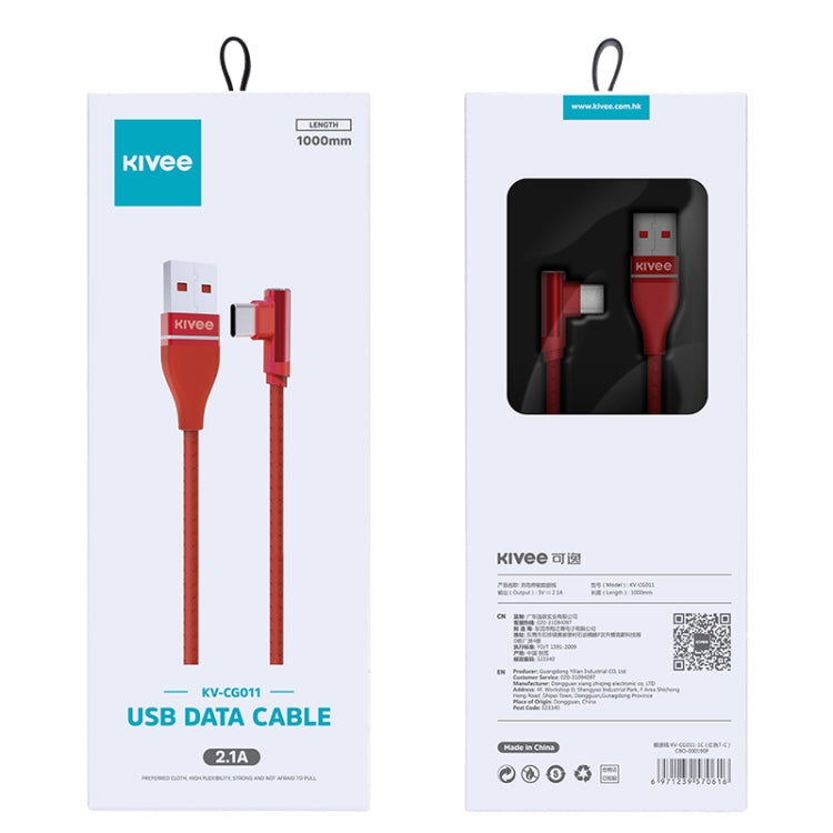 KIVEE KV-CG011 2.1A Type-C / USB-C to USB Single Angle Head Design Charging Cable, Length: 1m
