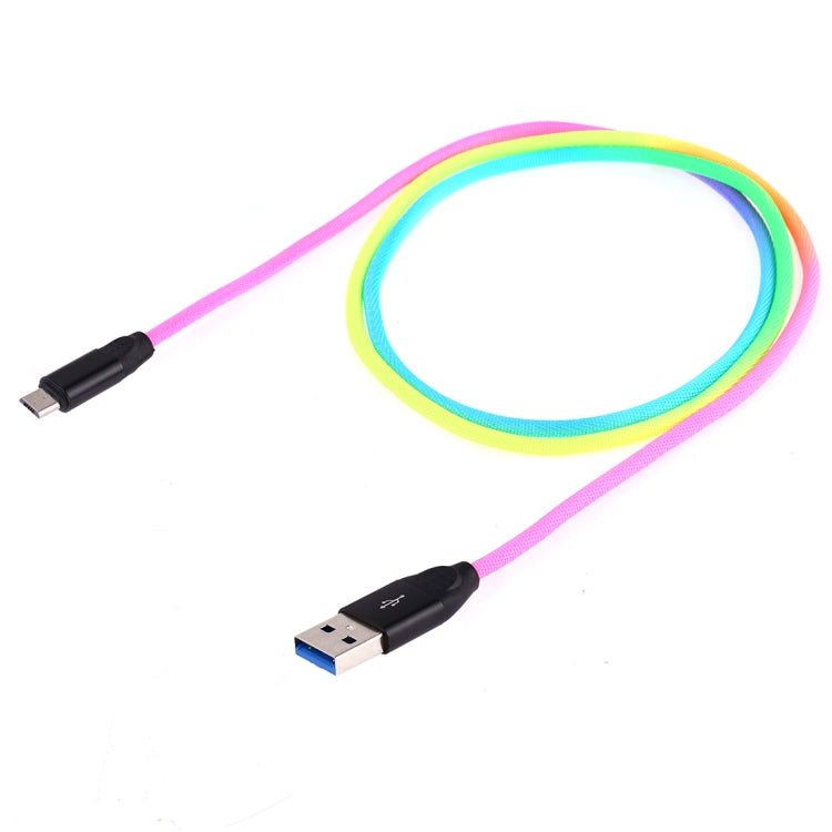 1m USB to Micro USB Rainbow Nylon Data Sync Charging Cable(Black)