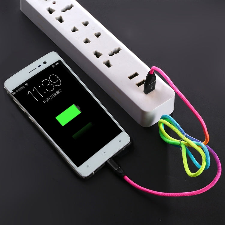 1m USB to Micro USB Rainbow Nylon Data Sync Charging Cable(Black)