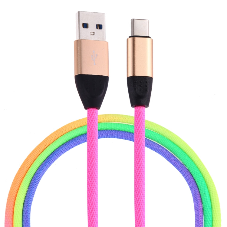 1m USB to USB-C / Type-C Rainbow Nylon Data Sync Charging Cable
