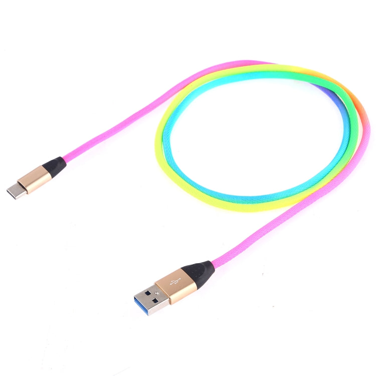 1m USB to USB-C / Type-C Rainbow Nylon Data Sync Charging Cable