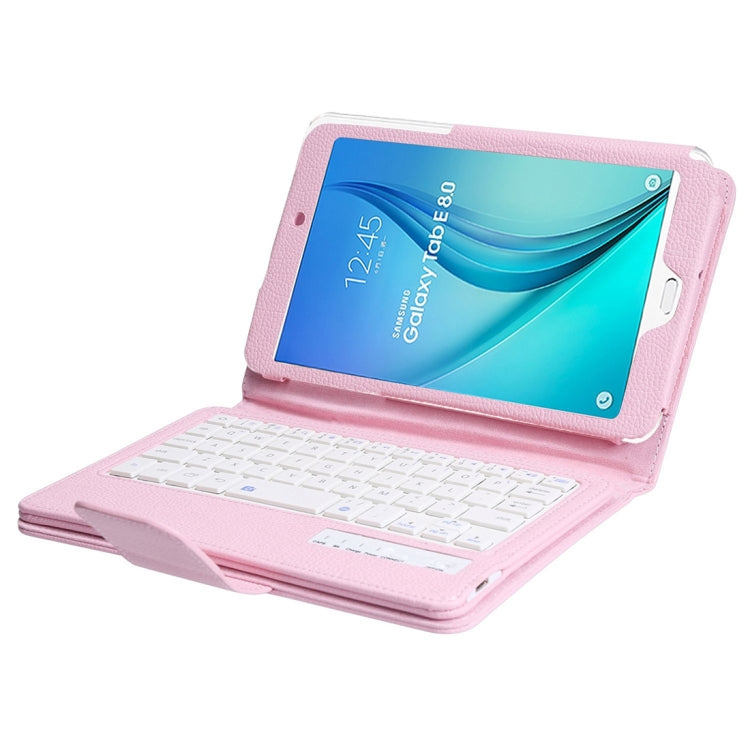 T377 For Galaxy Tab E 8.0 T377 Detachable Plastic Bluetooth Keyboard + Litchi Texture PU Leather Tablet Case with Holder