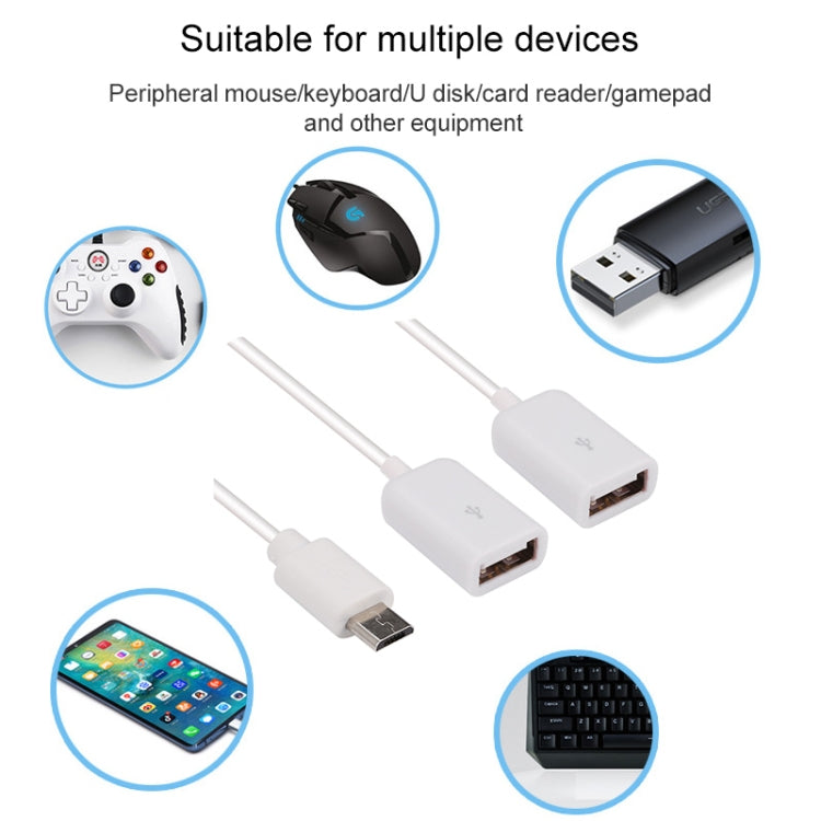 20cm Micro USB to Dual OTG Ports Cable