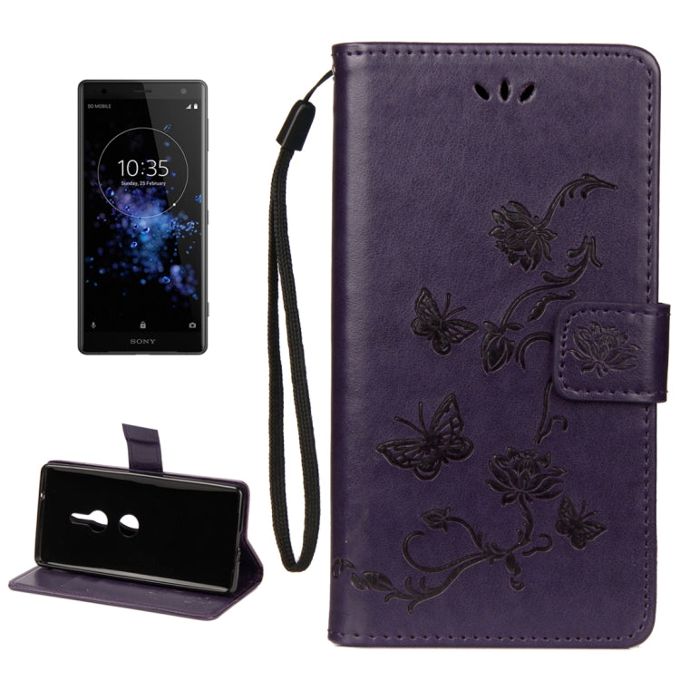 For Sony Xperia XZ2 Lotus Butterfly Pattern Horizontal Flip Leather Case with Holder & Card Slots & Wallet & Lanyard