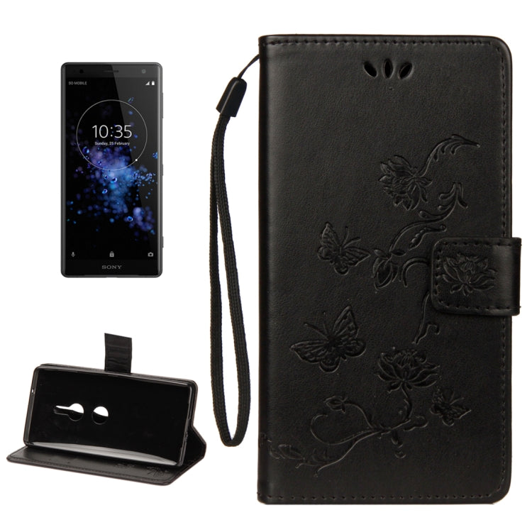For Sony Xperia XZ2 Lotus Butterfly Pattern Horizontal Flip Leather Case with Holder & Card Slots & Wallet & Lanyard