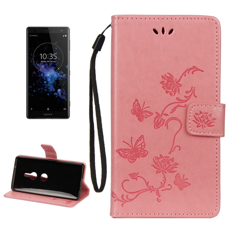 For Sony Xperia XZ2 Lotus Butterfly Pattern Horizontal Flip Leather Case with Holder & Card Slots & Wallet & Lanyard