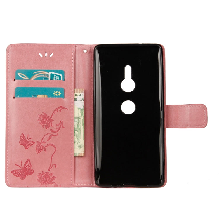 For Sony Xperia XZ2 Lotus Butterfly Pattern Horizontal Flip Leather Case with Holder & Card Slots & Wallet & Lanyard