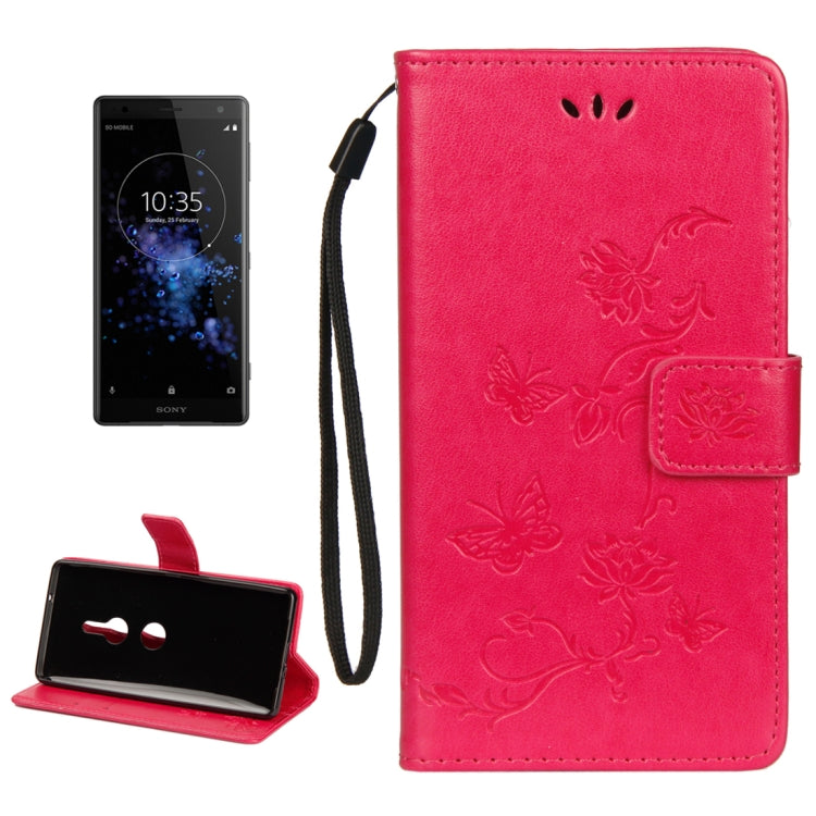 For Sony Xperia XZ2 Lotus Butterfly Pattern Horizontal Flip Leather Case with Holder & Card Slots & Wallet & Lanyard