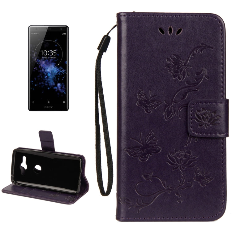 For Sony Xperia XZ2 Compact Lotus Butterfly Pattern Horizontal Flip Leather Case with Holder & Card Slots & Wallet & Lanyard