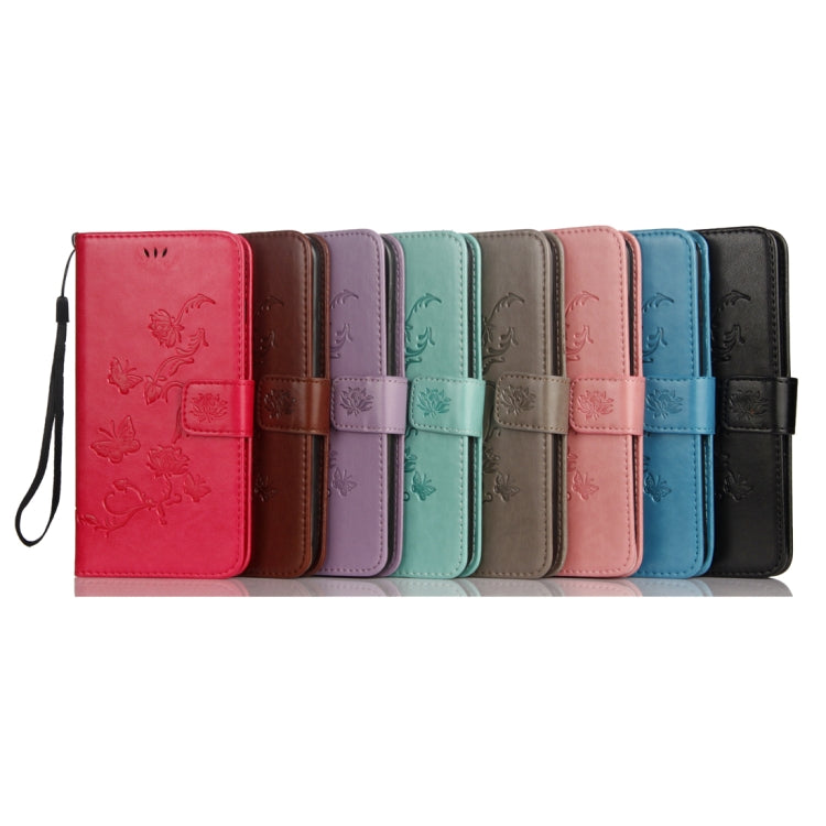 For Sony Xperia XZ2 Compact Lotus Butterfly Pattern Horizontal Flip Leather Case with Holder & Card Slots & Wallet & Lanyard