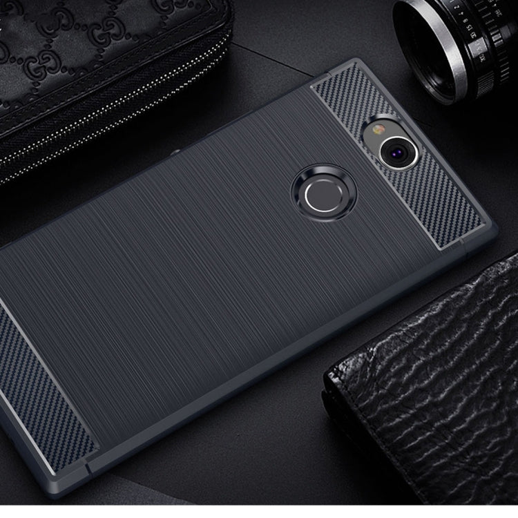 Brushed Texture Carbon Fiber Shockproof TPU Protective Back Case for Sony Xperia XA2 Plus