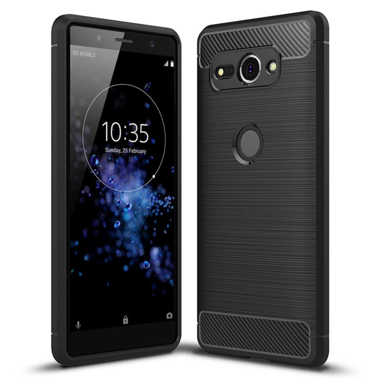 For Sony Xperia XZ2 Compact Brushed Texture Carbon Fiber Shockproof TPU Protective Back Case