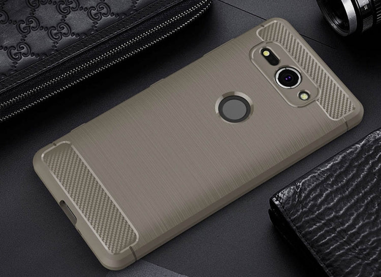 For Sony Xperia XZ2 Compact Brushed Texture Carbon Fiber Shockproof TPU Protective Back Case