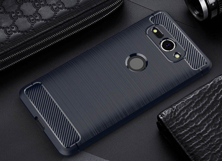 For Sony Xperia XZ2 Compact Brushed Texture Carbon Fiber Shockproof TPU Protective Back Case