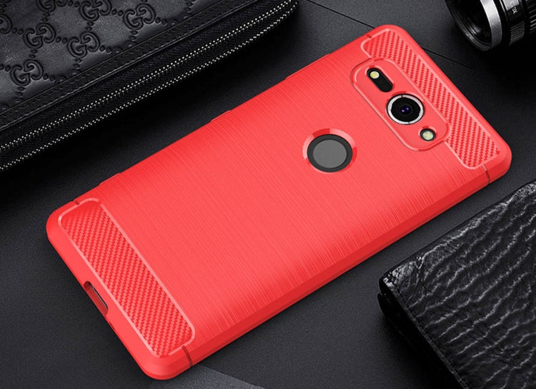 For Sony Xperia XZ2 Compact Brushed Texture Carbon Fiber Shockproof TPU Protective Back Case