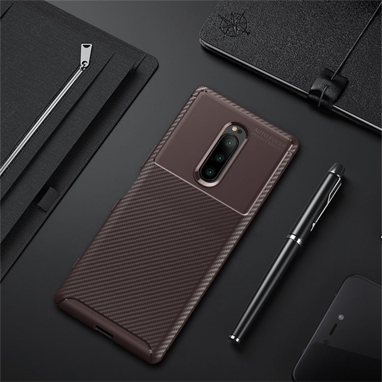 Carbon Fiber Texture Shockproof TPU Case for Sony Xperia XZ4 (Brown)