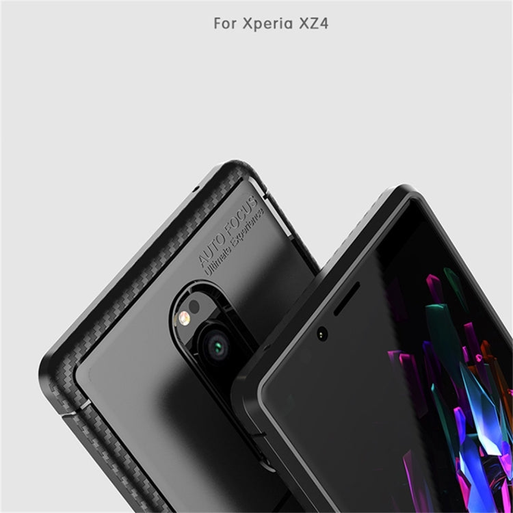 Carbon Fiber Texture Shockproof TPU Case for Sony Xperia XZ4 (Brown)
