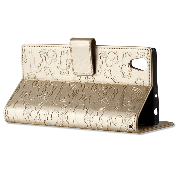 For Sony Xperia L1 Pressed Horse Cloud Print Horizontal Flip Leather Case with Holder & Card Slots & Wallet & Lanyard