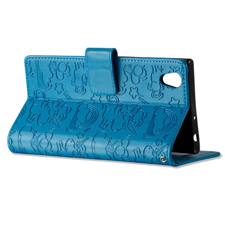 For Sony Xperia L1 Pressed Horse Cloud Print Horizontal Flip Leather Case with Holder & Card Slots & Wallet & Lanyard