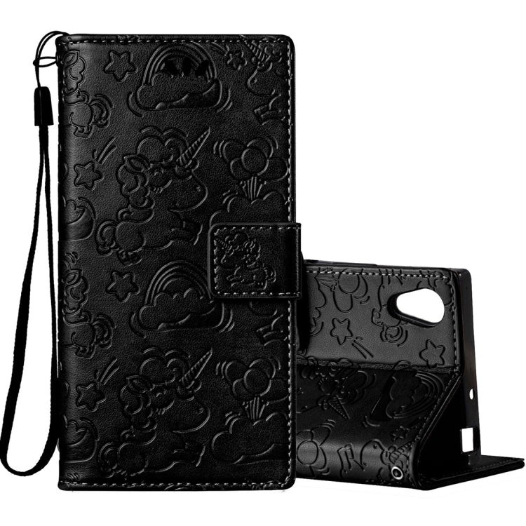 For Sony Xperia XA1 Pressed Horse Cloud Print Horizontal Flip Leather Case with Holder & Card Slots & Wallet & Lanyard
