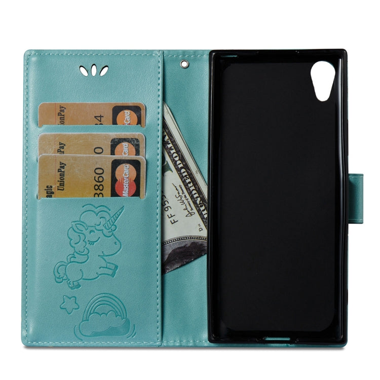 For Sony Xperia XA1 Pressed Horse Cloud Print Horizontal Flip Leather Case with Holder & Card Slots & Wallet & Lanyard