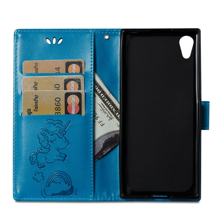 For Sony Xperia XA1 Pressed Horse Cloud Print Horizontal Flip Leather Case with Holder & Card Slots & Wallet & Lanyard