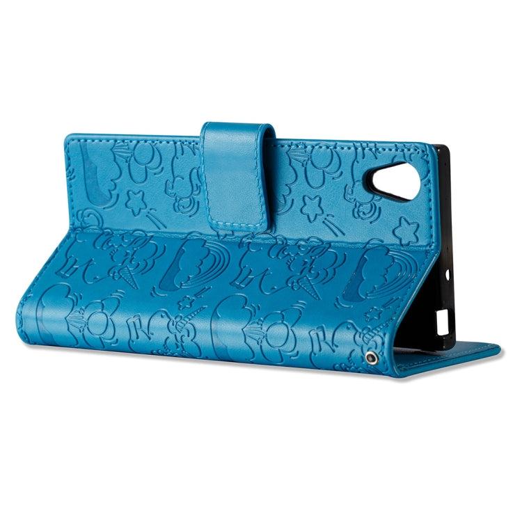 For Sony Xperia XA1 Pressed Horse Cloud Print Horizontal Flip Leather Case with Holder & Card Slots & Wallet & Lanyard