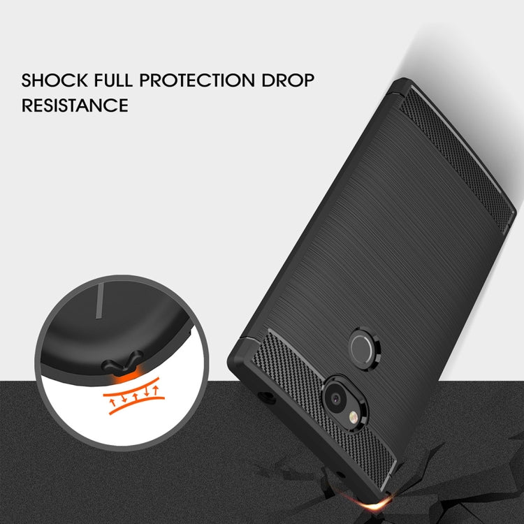 For Sony Xperia L2 Brushed Texture Carbon Fiber Shockproof TPU Protective Back Case
