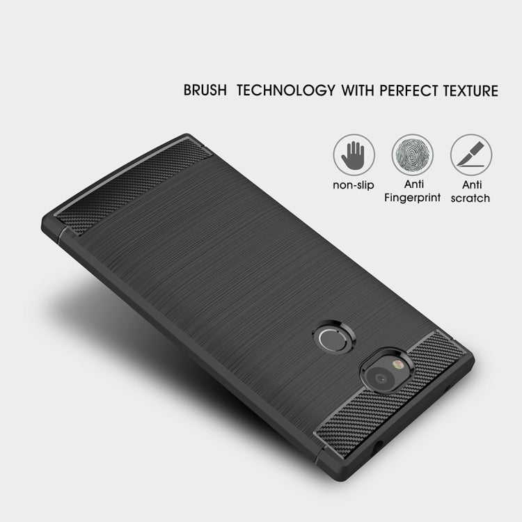 For Sony Xperia L2 Brushed Texture Carbon Fiber Shockproof TPU Protective Back Case