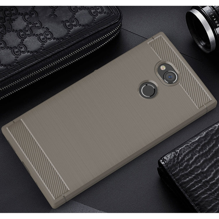 For Sony Xperia XA2 Ultra Brushed Texture Carbon Fiber Shockproof TPU Protective Back Case