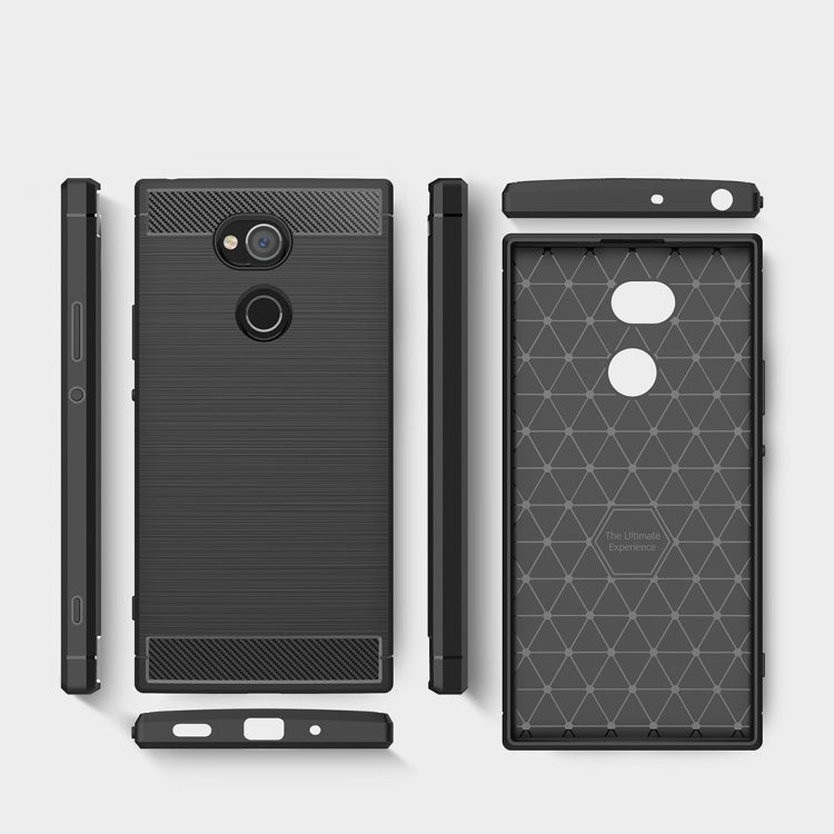 For Sony Xperia XA2 Ultra Brushed Texture Carbon Fiber Shockproof TPU Protective Back Case