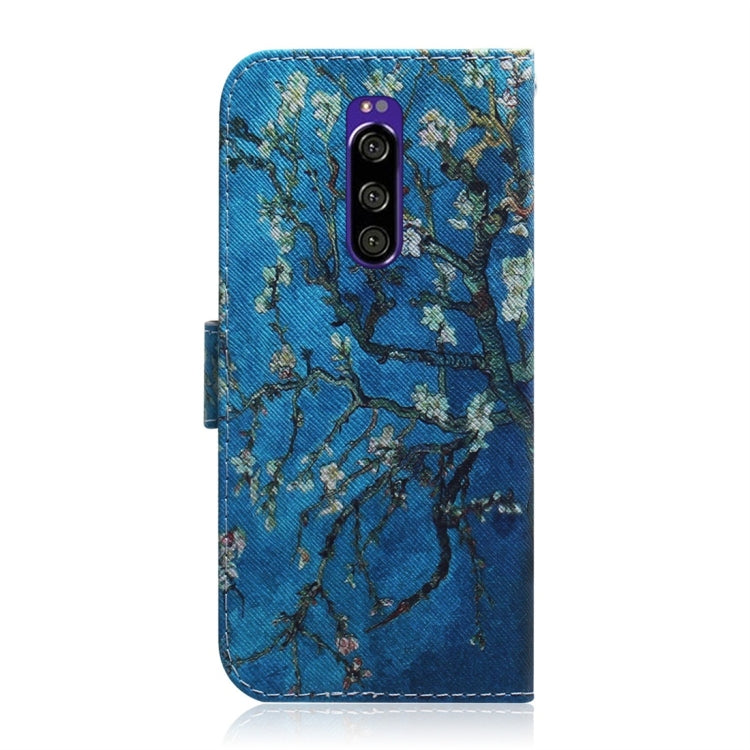 Apricot Flower Pattern Coloured Drawing Horizontal Flip Leather Case for Sony Xperia 1, with Holder & Card Slots & Wallet