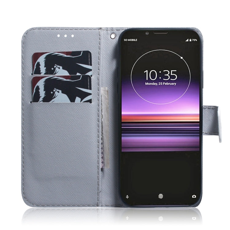 Apricot Flower Pattern Coloured Drawing Horizontal Flip Leather Case for Sony Xperia 1, with Holder & Card Slots & Wallet