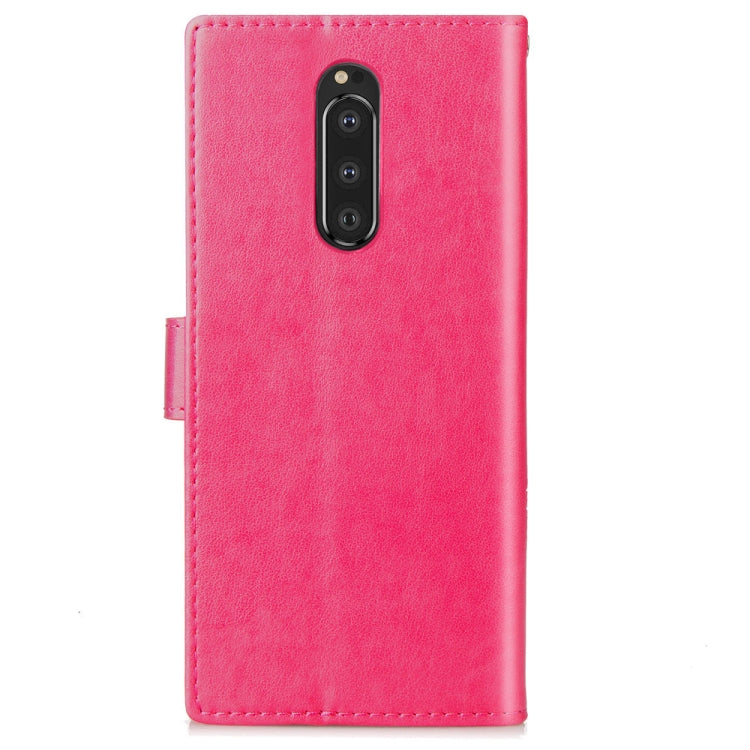 Lucky Clover Pressed Flowers Pattern Leather Case for Sony Xperia 1 / Xperia XZ4, with Holder & Card Slots & Wallet & Hand Strap