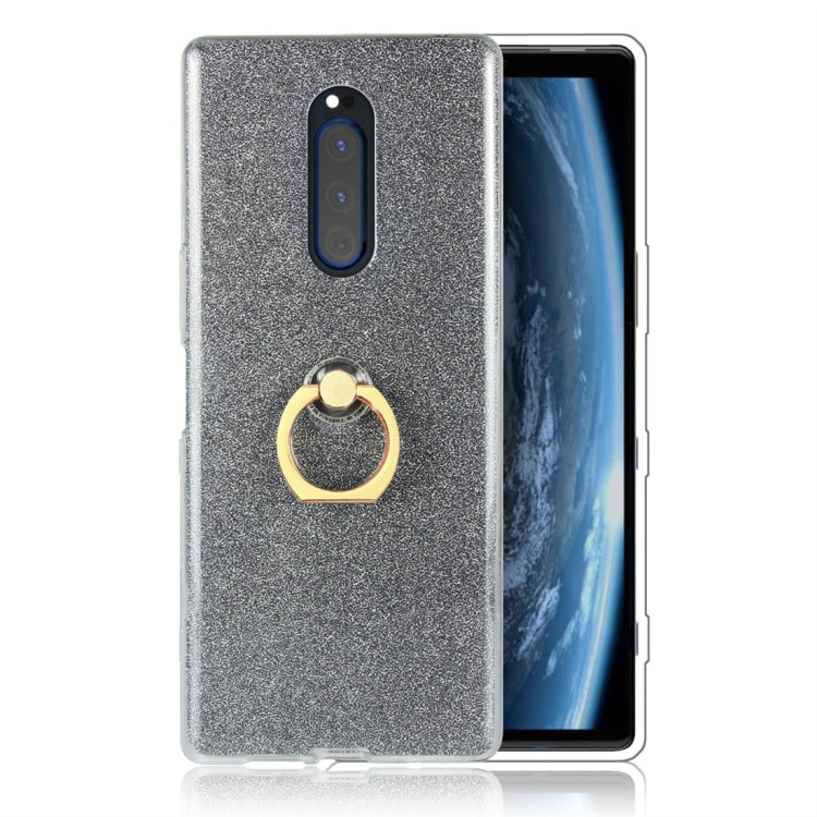 Glittery Powder Shockproof TPU Protective Case for Sony Xperia XZ4, with 360 Degree Rotation Ring Holder