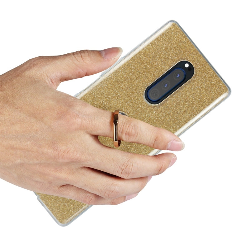 Glittery Powder Shockproof TPU Protective Case for Sony Xperia XZ4, with 360 Degree Rotation Ring Holder