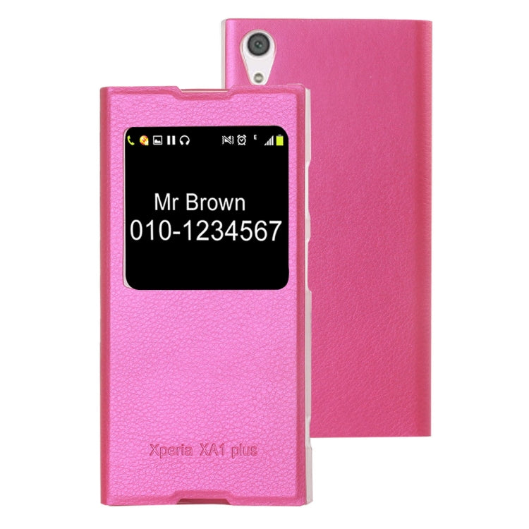 For Sony Xperia XA1 Plus Litchi Texture Horizontal Flip Leather Case with Call Display ID