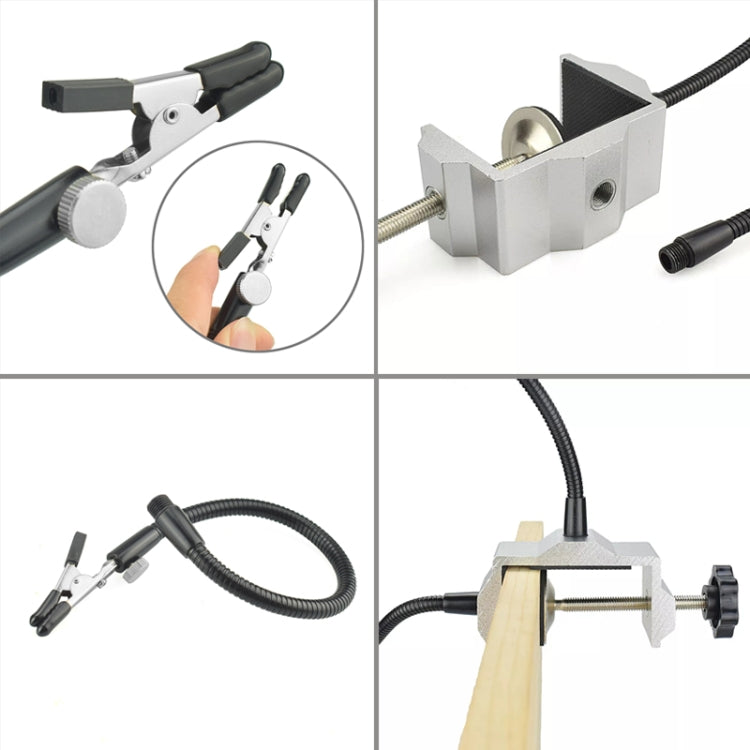 Aluminum Table Clamp Soldering Iron Holder Soldering Station PCB Fixture with Metal Arm & LED Magnifying Glass