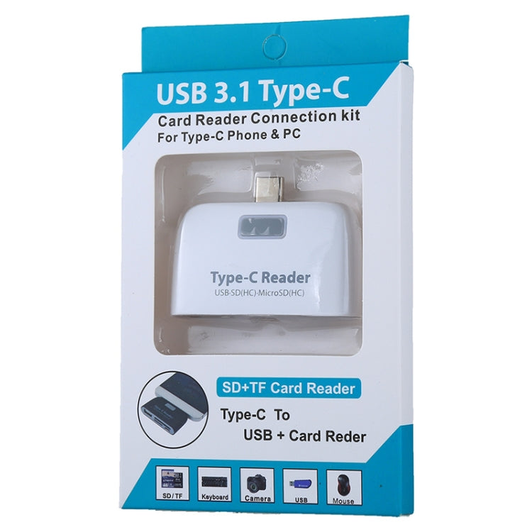 TF + SD Card + USB Port to USB-C / Type-C Adapter Card Reader Connection Kit with LED Indicator Light