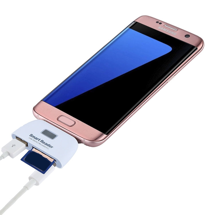 Micro SD + SD + USB 2.0 + Micro USB Port to Micro USB OTG Smart Card Reader Connection Kit with LED Indicator Light