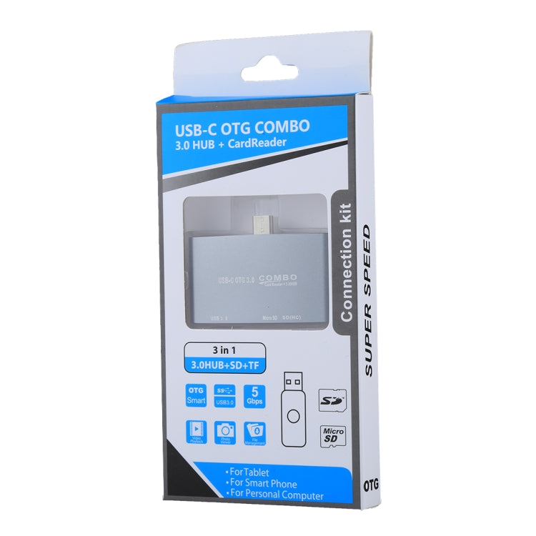 3 in 1 USB-C / Type-C to USB 3.0 + Micro SD + SD OTG COMBO Adapter Card Reader for Tablet, Smartphone, PC