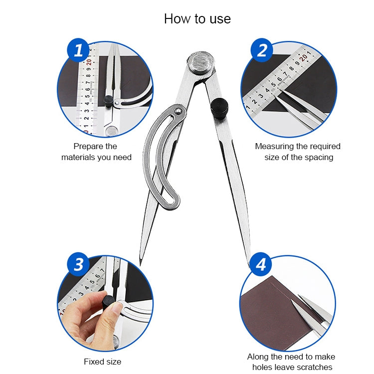 Carbon Steel Head Spacing Gauge Compasses Industrial Leather Side Liner Tool, Length: 126mm