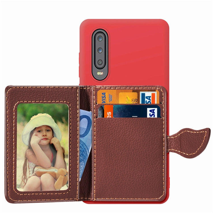 Leaf Buckle Litchi Texture Card Holder PU + TPU Case for Huawei P30, with Card Slot & Holder & Wallet & Photo Frame